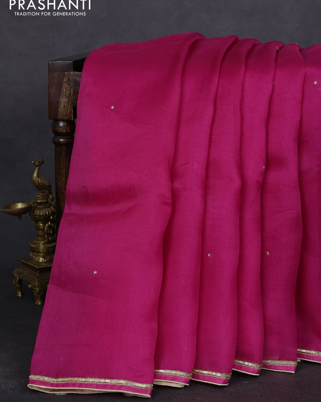 Pure organza silk saree pink with embroidery zari buttas and sequin embroidered border