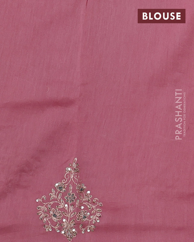 Pure organza silk saree light pink with allover zari stripe pattern & zardosi work and zari woven piping border