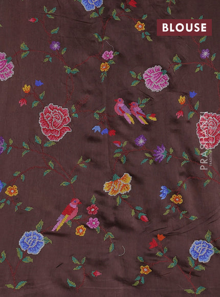 Pure organza silk saree coffee brown with embroidery buttas and convent embroidery border