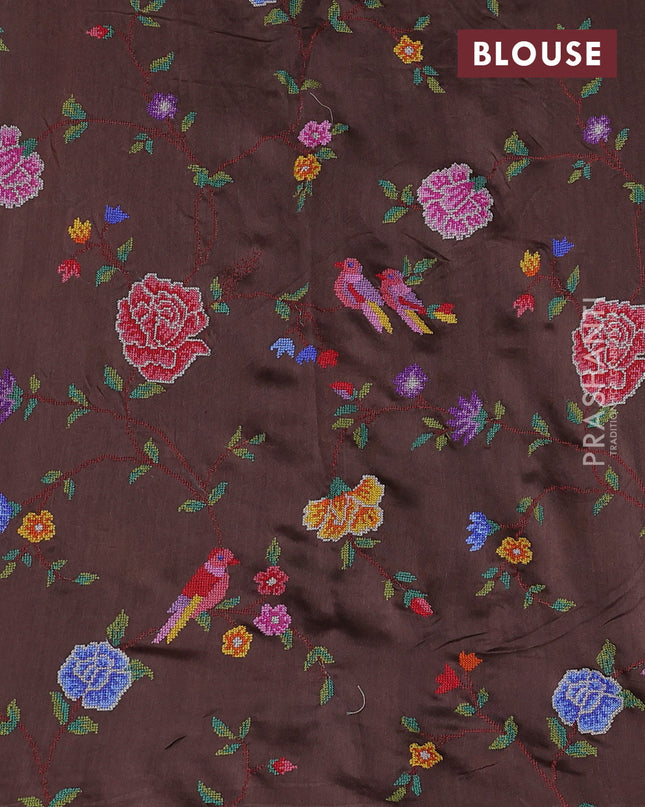 Pure organza silk saree coffee brown with embroidery buttas and convent embroidery border