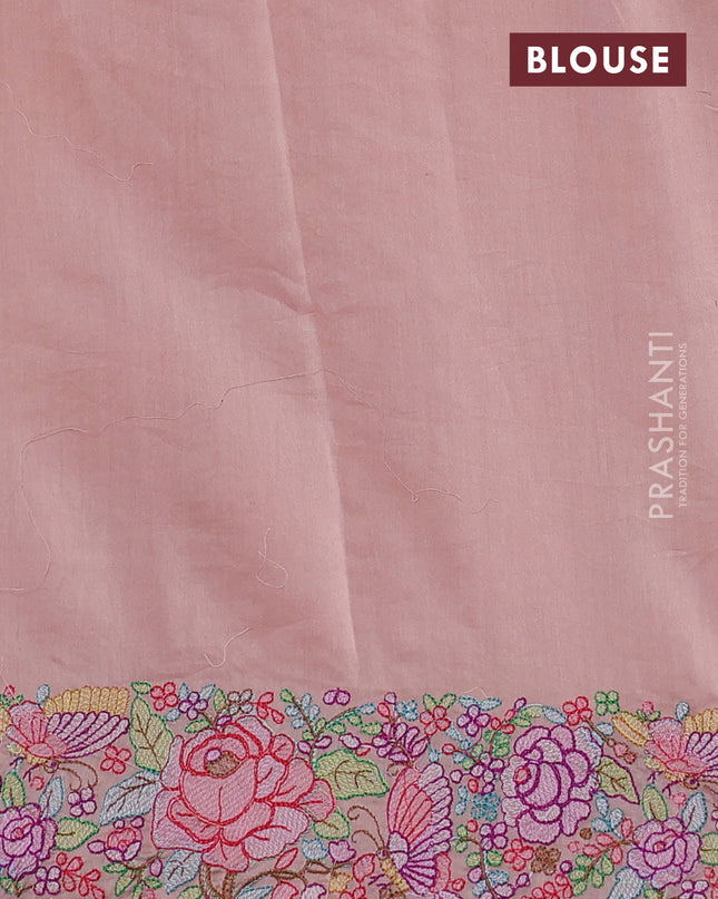 Pure organza silk saree peach pink with allover silver & gold stripes pattern and embroidered border