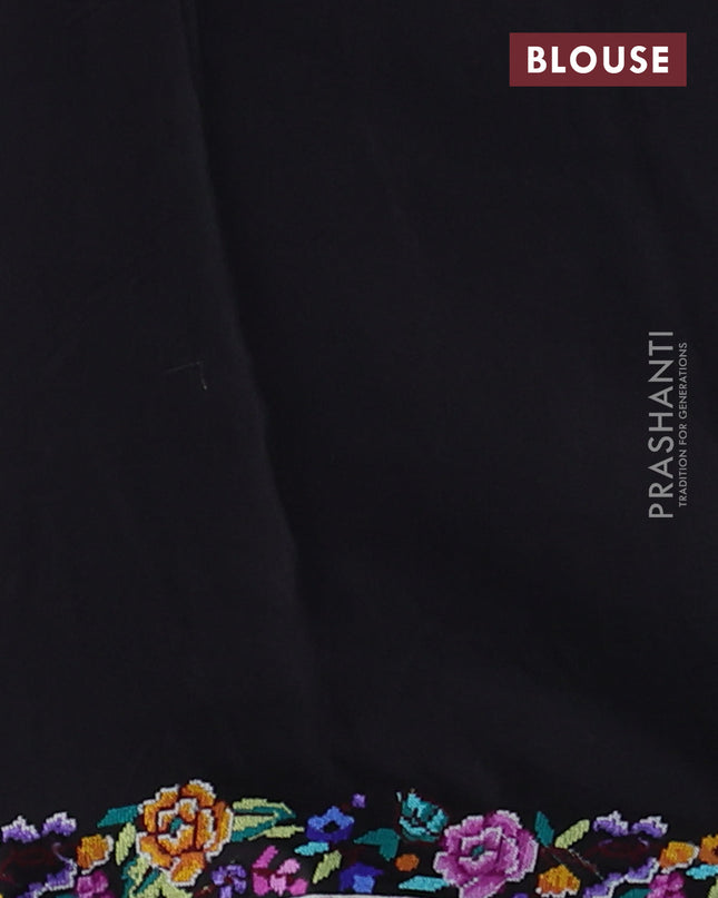Pure organza silk saree black with embroidery buttas and convent embroidery border