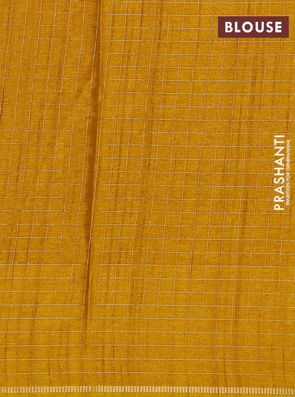 Semi tussar saree mustard yellow with allover embroidery design and zari woven border