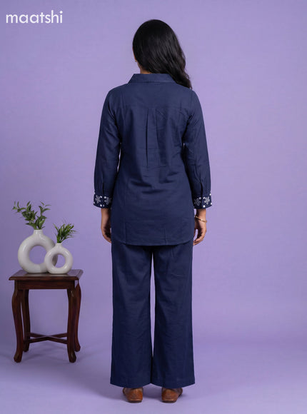 Blue Cotton Embroidery Work Short Co-Ord Set