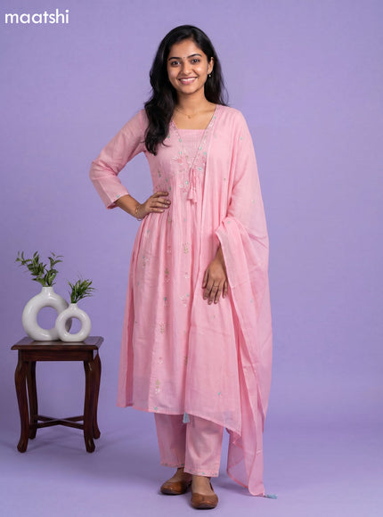 Baby Pink Cotton Embroidery Work Straight Suit