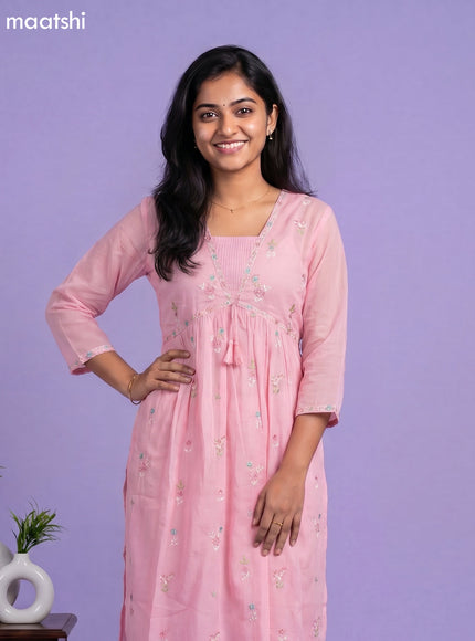 Baby Pink Cotton Embroidery Work Straight Suit