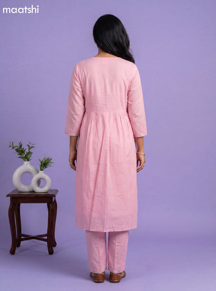 Baby Pink Cotton Embroidery Work Straight Suit