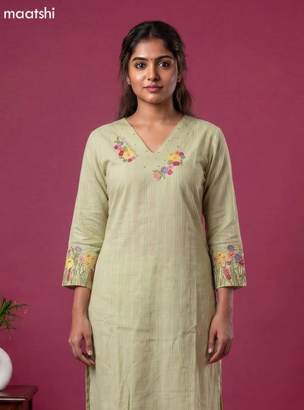 Pastel Green Cotton Embroidery Work Straight Suit