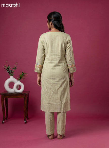 Pastel Green Cotton Embroidery Work Straight Suit