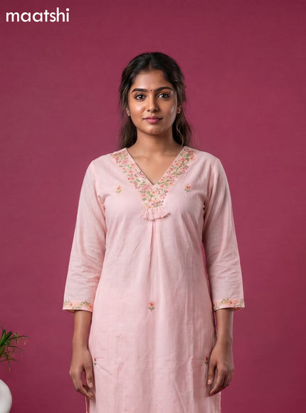 Peach Cotton Embroidery Work Straight Suit