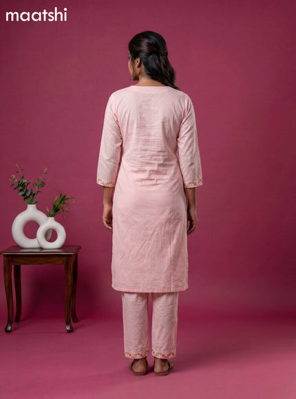 Peach Cotton Embroidery Work Straight Suit
