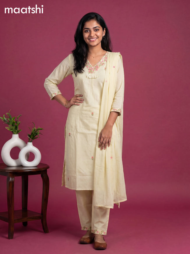 Pastel Green Cotton Embroidery Work Straight Suit