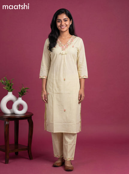 Pastel Green Cotton Embroidery Work Straight Suit