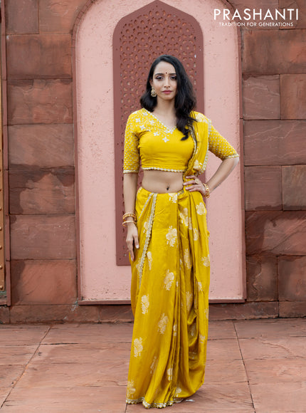 Banarasi silk saree lime yellow with floral zari woven buttas and beaded work border