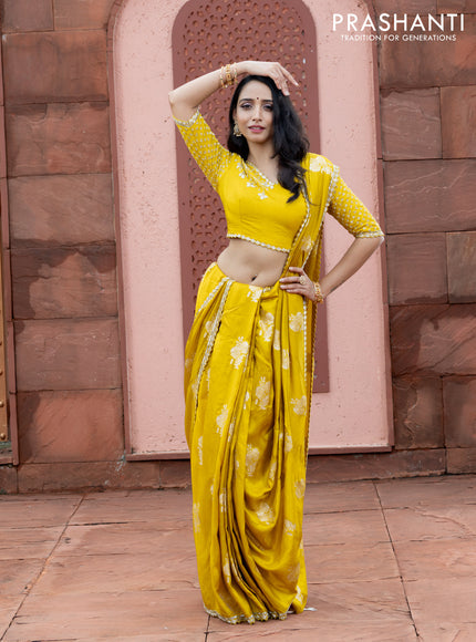 Banarasi silk saree lime yellow with floral zari woven buttas and beaded work border