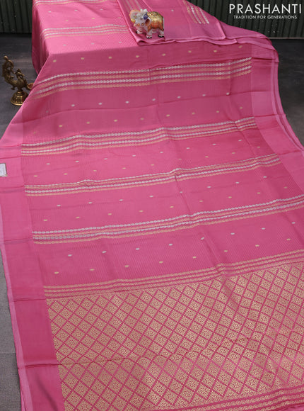 Banarasi mushru silk saree light pink with allover stripes pattern & zari weaves and satin border