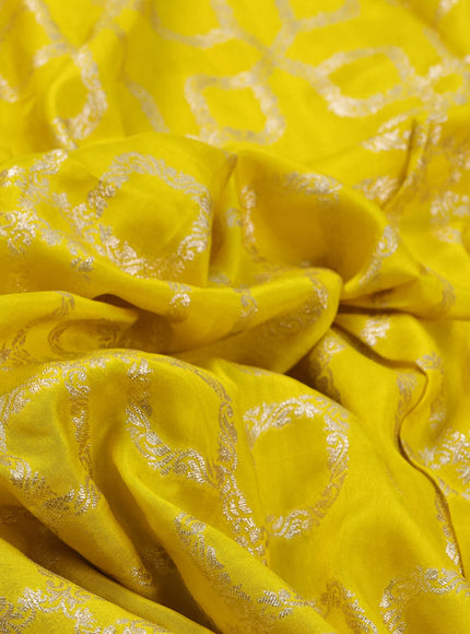 Munga tussar silk saree yellow with allover banarasi zari weaves and gottapatti lace work border and readymade chikankari work blouse