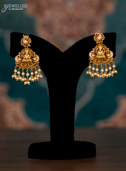 Antique haram lakshmi design with pink kemp & cz stones and pearl hangings