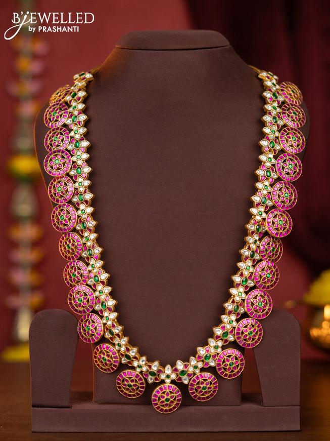 Jadau bottumala haaram with kemp jadau kundan stones