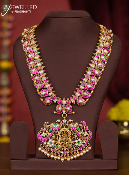 Jadau haaram manga & lakshmi design with kemp jadau kundan stones and pearl hangings