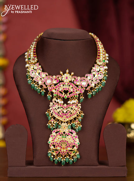 Jadau necklace with kemp jadau kundan stones and pearl & green beads hangings