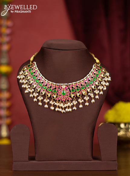 Jadau necklace peacock design with kemp jadau kundan stones and pearl hangings