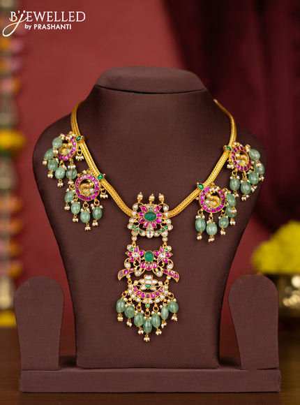 Jadau necklace peacock design with kemp jadau kundan stones and pearl & mint green hangings