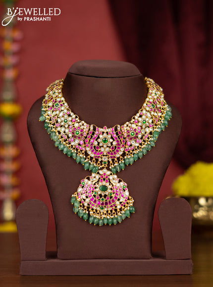 Jadau necklace with kemp jadau kundan stones and mint green beads hangings
