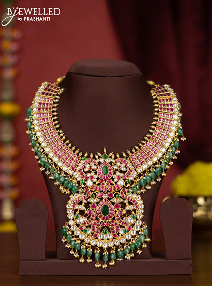 Jadau necklace with kemp jadau kundan stones and mint green beads hangings
