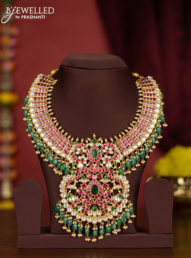 Jadau necklace with kemp jadau kundan stones and mint green beads hangings