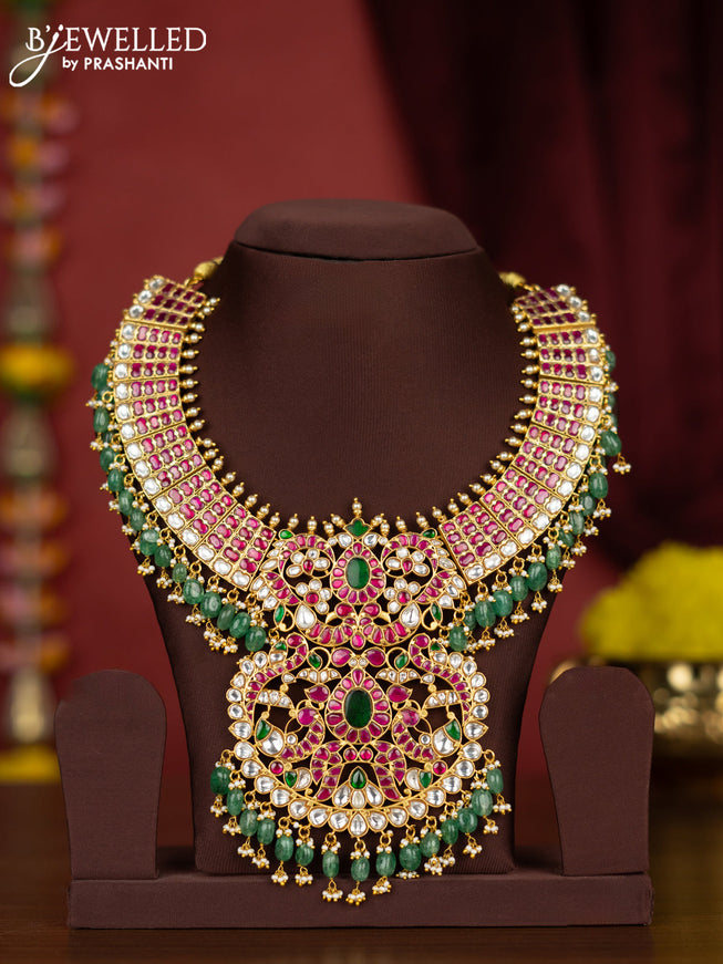 Jadau necklace with kemp jadau kundan stones and mint green beads hangings