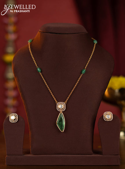 Antique chain with mozanite & emerald stones and green beads