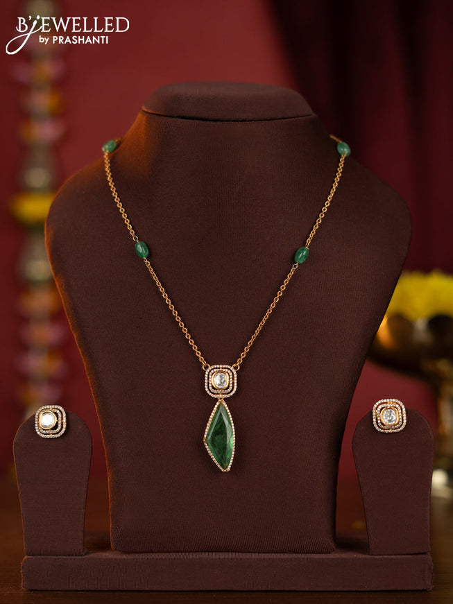 Antique chain with mozanite & emerald stones and green beads