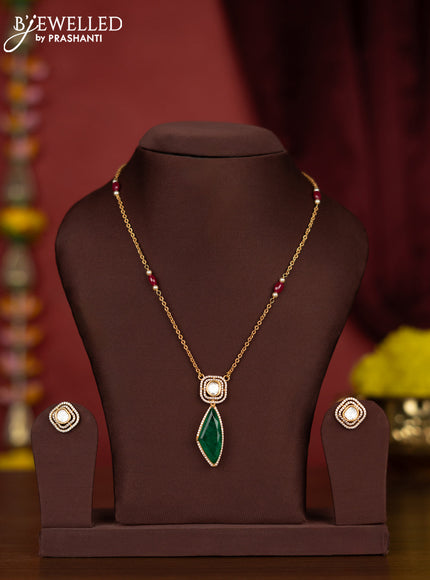 Antique chain with mozanite & emerald stones and pink beads