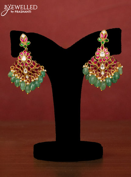 Jadau choker peacock design with kemp jadau kundan stones and pearl & green beads hangings