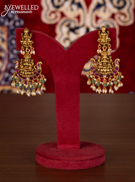 Antique guttapusalu necklace lakshmi design with kemp & kundan stones and pearl & beads hangings