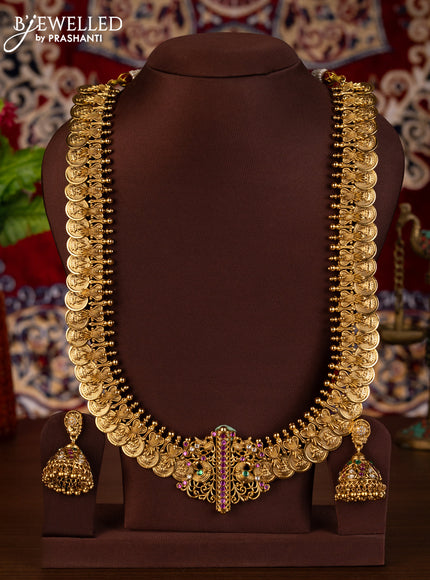 Antique haaram lakshmi kasu design with kemp and kundan stones