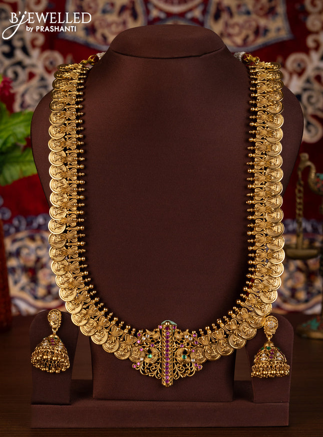 Antique haaram lakshmi kasu design with kemp and kundan stones