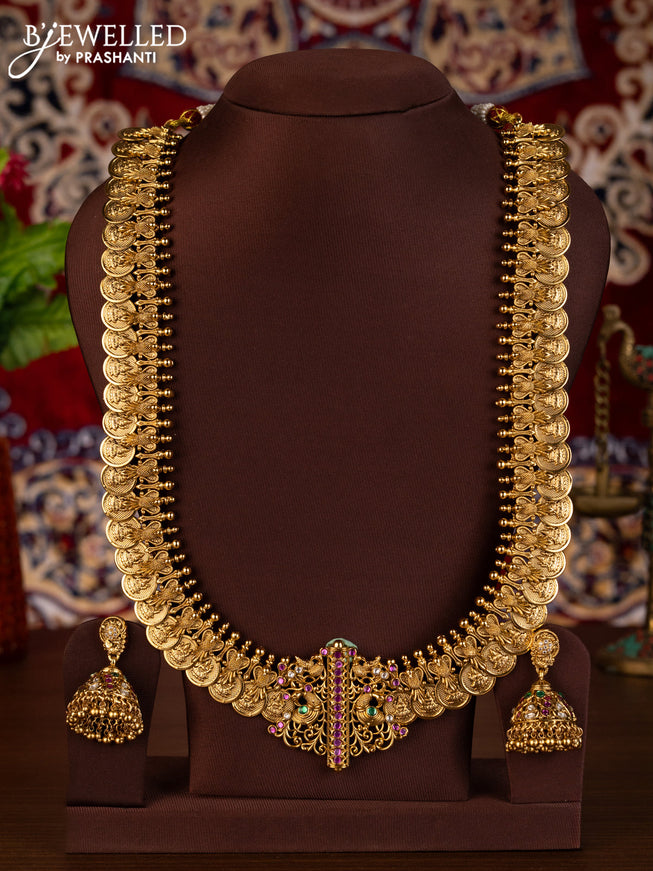 Antique haaram lakshmi kasu design with kemp and kundan stones