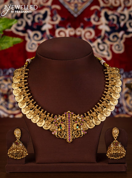 Antique necklace lakshmi kasu design with kemp and kundan stones