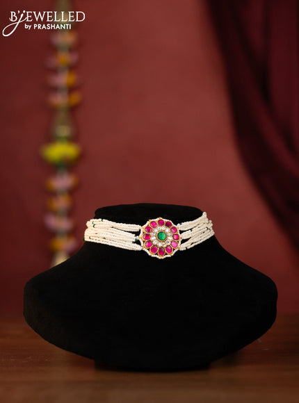 Beaded choker with jadau kundan stones pendant