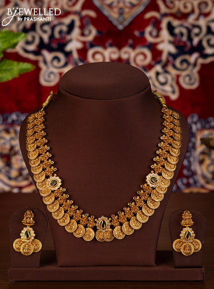 Antique Necklace lakshmi kaasu design with kemp and white stones