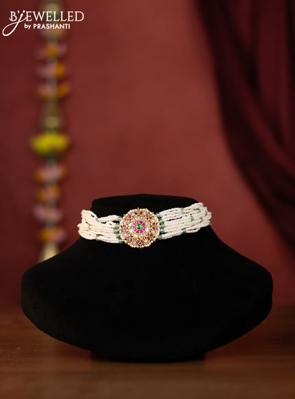 Beaded choker with jadau pendant