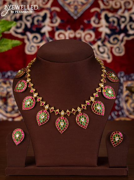 Anitque necklace in leaf design with jadau kundan stones