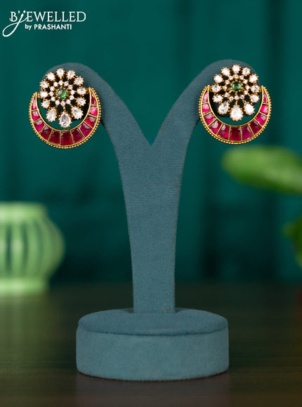 Jadau earrings chandbali design with jadau kundan stones