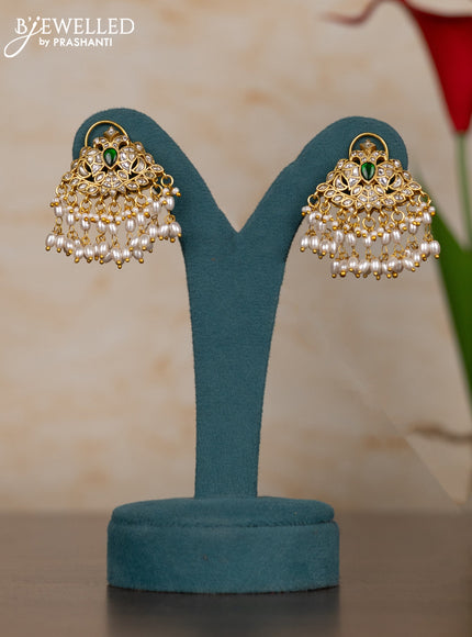 Jadau necklace peacock design with green jadau kundan stones and pearl hangings