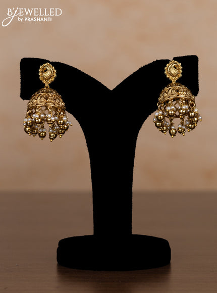 Jadau haaram lakshmi design with kemp jadau kundan stones and pearl & golden beads hangings