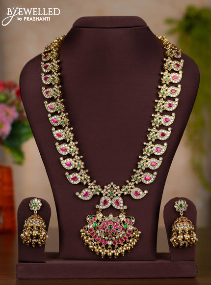 Jadau haaram manga pattern with kemp jadau kundan stones and pearl & golden beads hangings