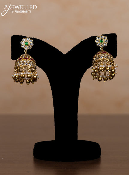 Jadau haaram manga pattern with kemp jadau kundan stones and pearl & golden beads hangings
