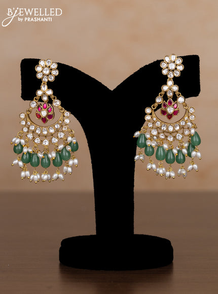 Jadau double layer haaram floral design with pink jadau kundan stones and pearl & green beads hangings